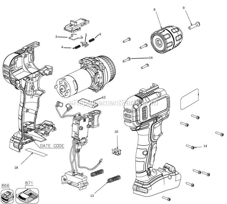 Black and Decker BCD704C1-B2 (Type 1) Drill Power Tool Page A Diagram